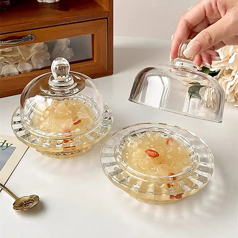 

Bird's Nest Bowl Tremella Cup Glass with Lid Transparent Exquisite High-end Household Fruit Dessert Bowl Small Soup Bowl