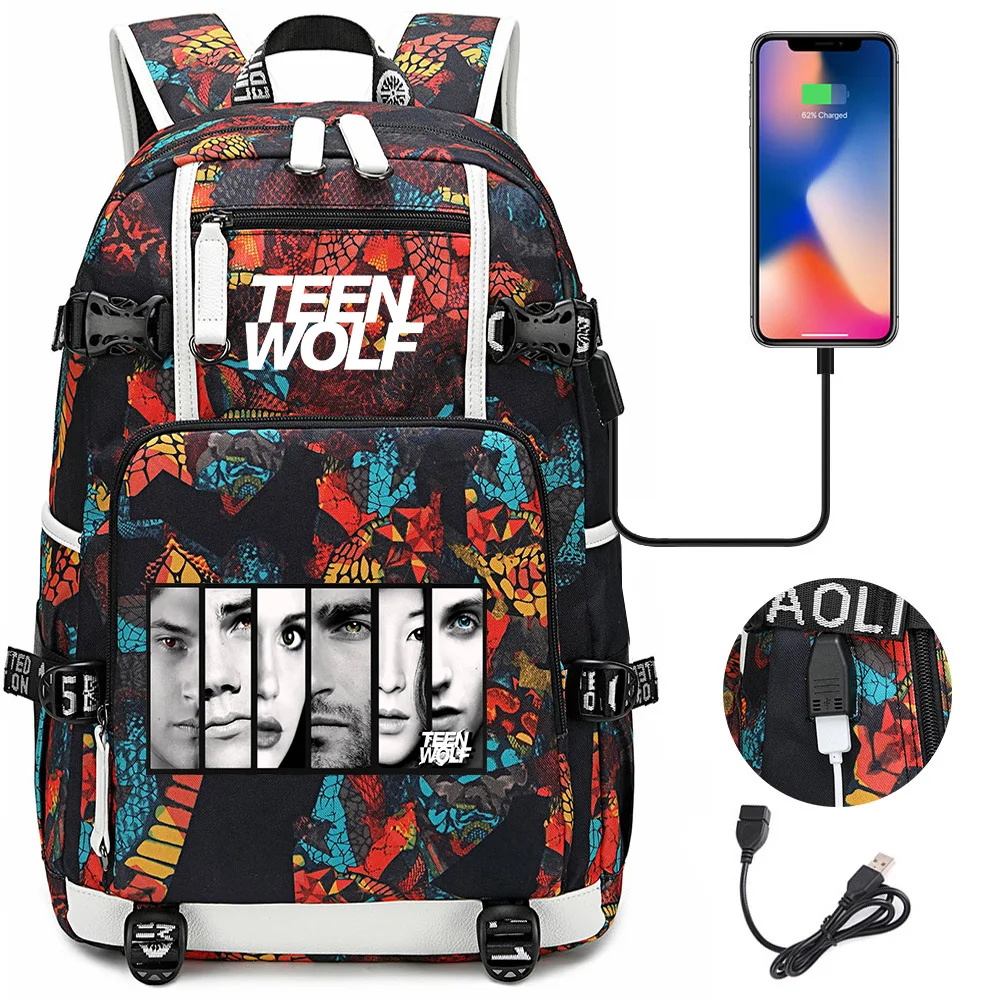 Teen Wolf Backpack Teenager Children Book Bags Multifunction USB Charging Bag Women Men Pack Bag Travel Mochila