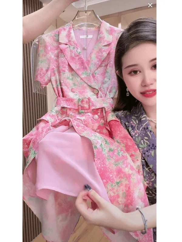 E Vestido de Mujer con Cuello en V y Manga Corta, Estilo Veraniego, Cintura Ajustada, Falda Corta con Estampado Floral...