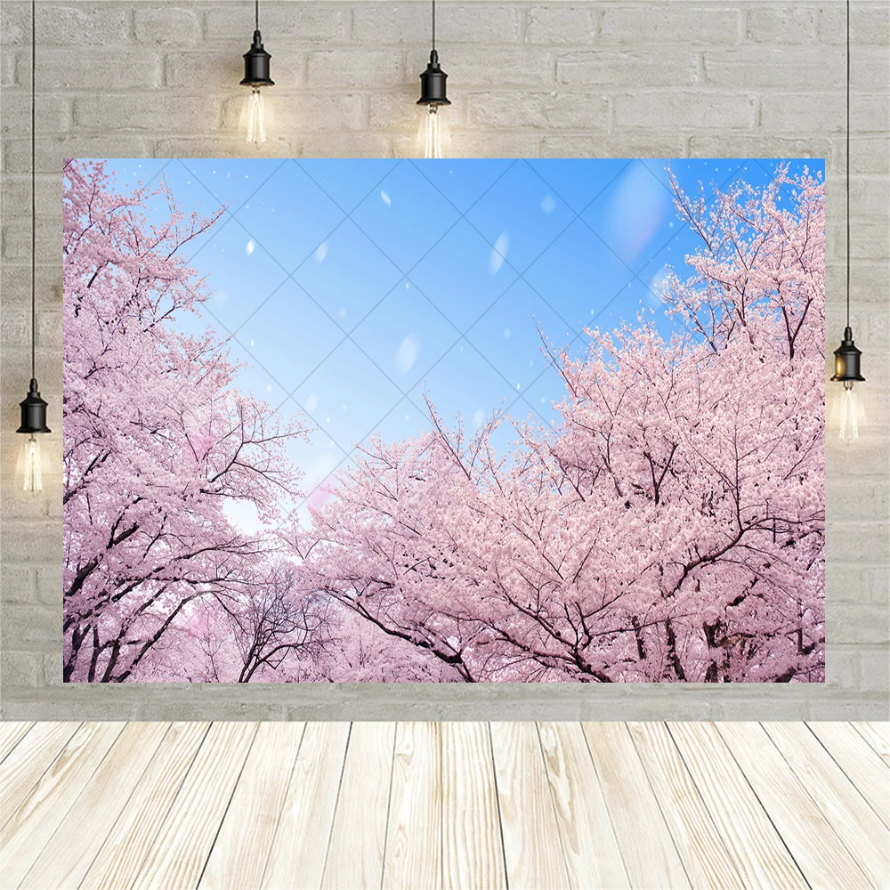 Pink Sakura Peach Blossom Trail Banner Backdrop Custom  Adult Kid Room Birthday Photography Poster Decoration Photo Background