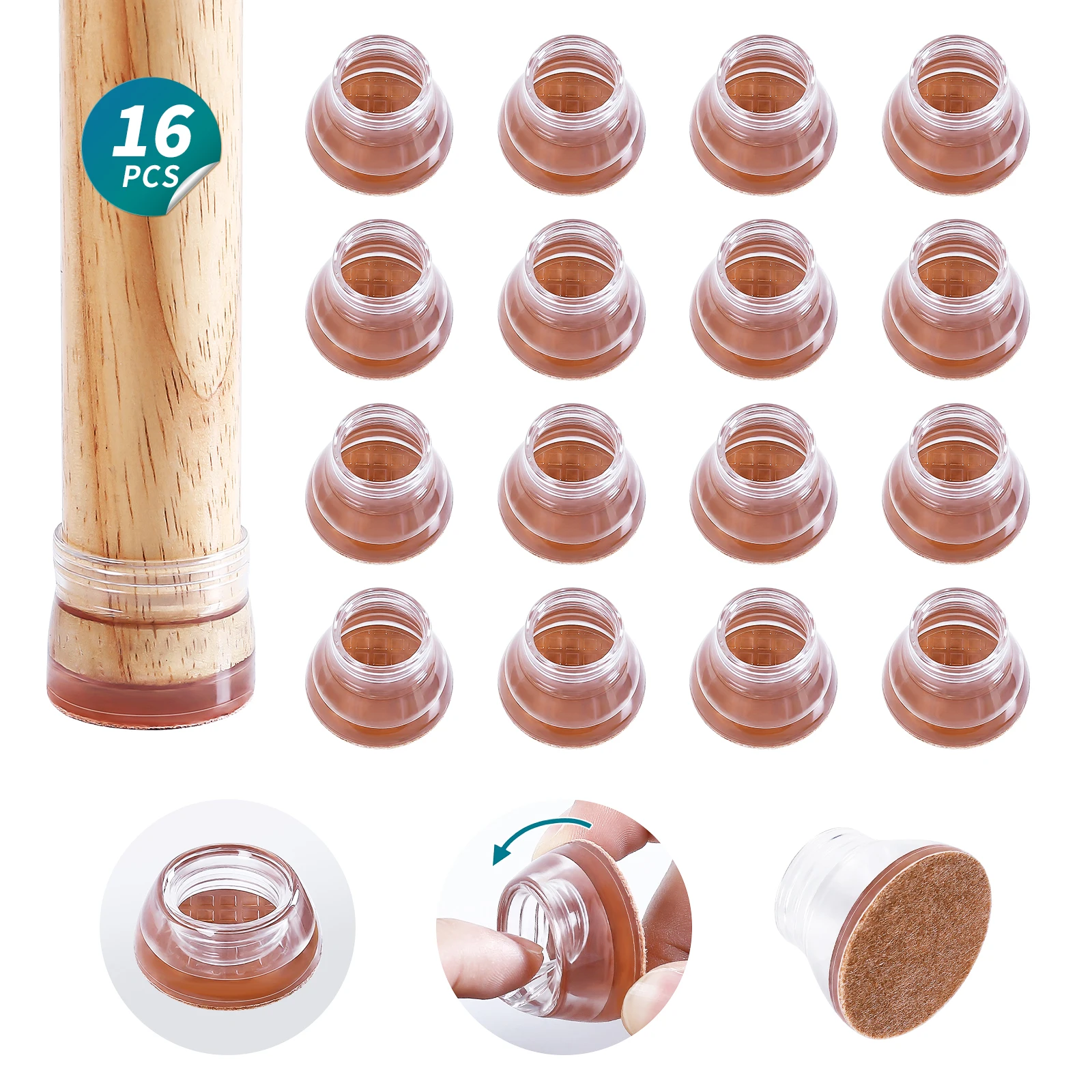 

16PCS Round Chair Leg Caps Foldable Felt Table Furniture Leg Pads Anti Scratch Chair Leg Floor Protectors for Hardwood Floors