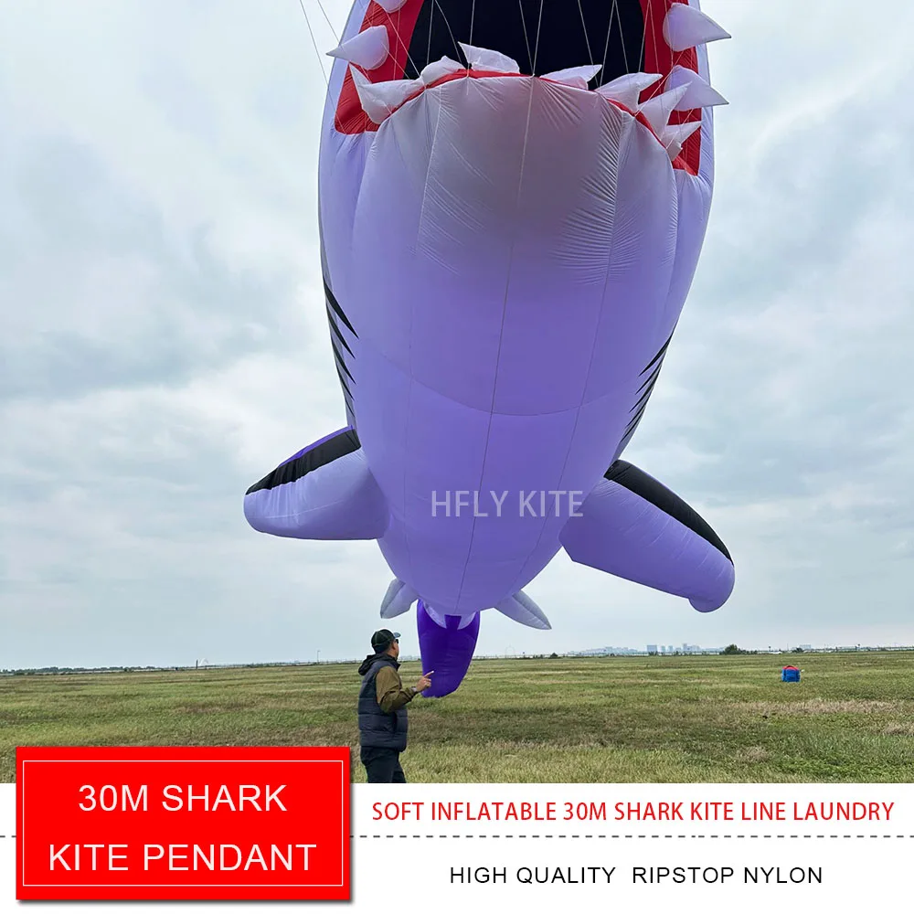 HFLY Nieuwe Collectie Giant 30m Shark Kite Hanger voor Volwassenen Hoge Kwaliteit Ripstop Nylon Dierenshow Vliegers Lijn Wasserij