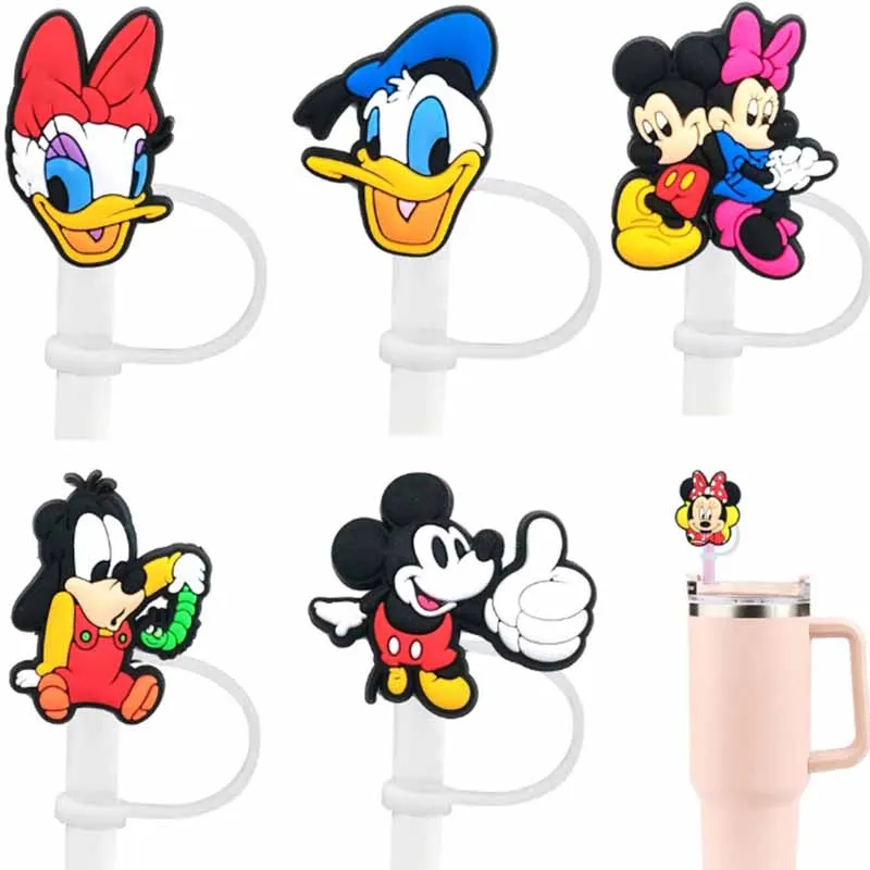 1-20 stücke mickey und minnie miniso donald mit auto thermos tasse 30 & 40oz cup10mm stroh topper wieder verwendbare staub dichte stroh kappe