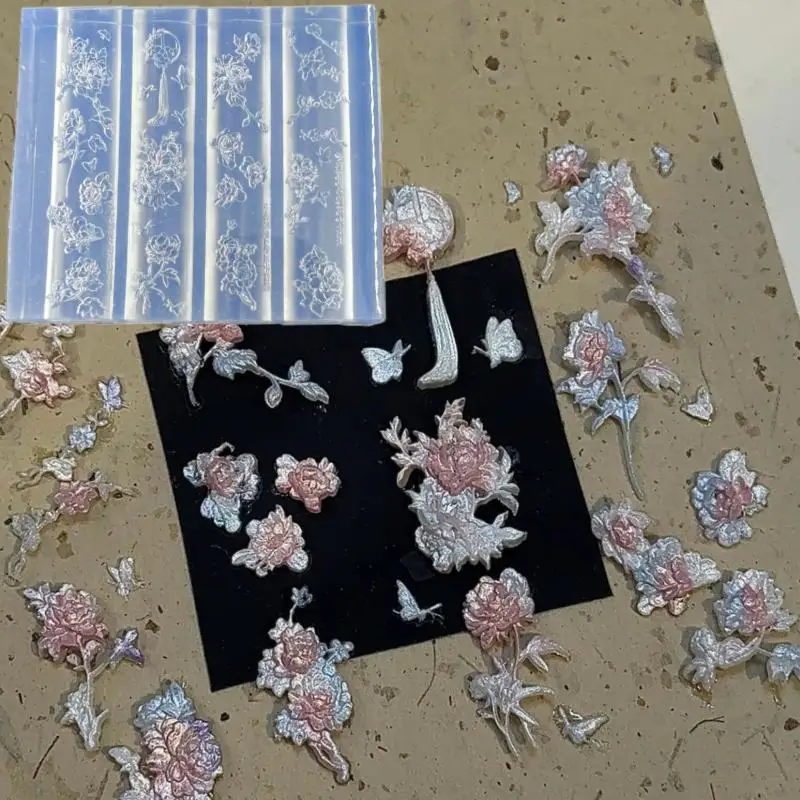 1 Stück Blumenblatt-Nagelkunst-Schnitzvorlage 3D Pfingstrosen-Blumen-Nagelform DIY Silikon-Nagelwerkzeug Maniküre-Design – Detail 2