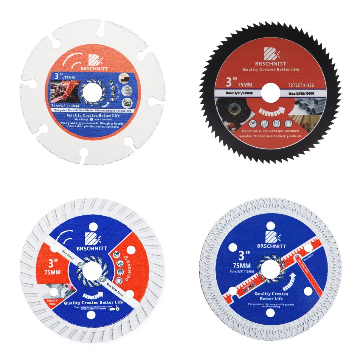 

BRSCHNITT 3inchs Dia 75mm Mini Saw Diamond Disc Cutting Disc Wood HSS Concrete Tile Saw Blade 2pcs For Cutting Soft Metal Tile