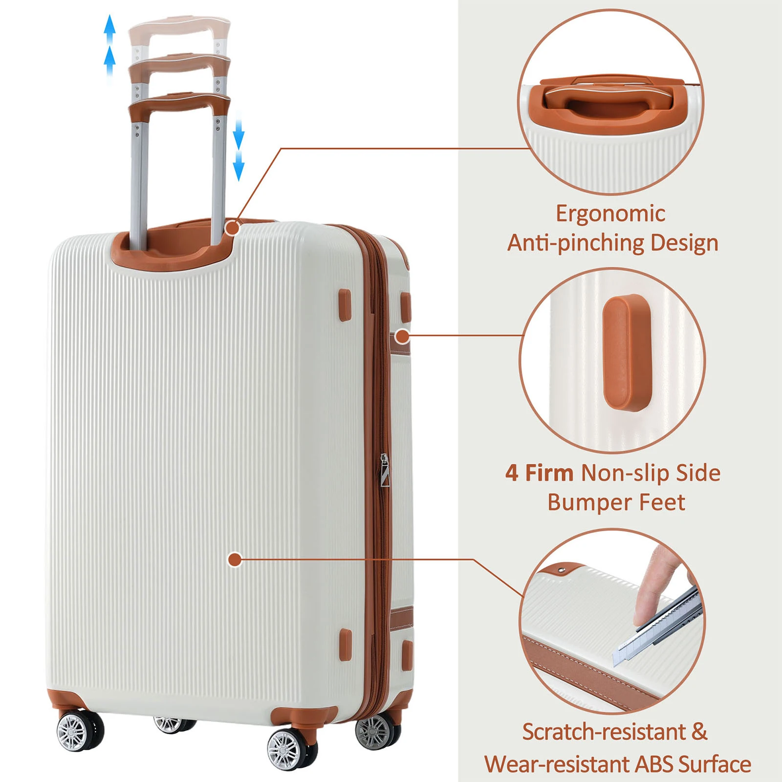 HUFAUT 3PCS hard shell luggage - scratch resistant, safety lock - suitable for travel, business boarding, smooth rolling wheels