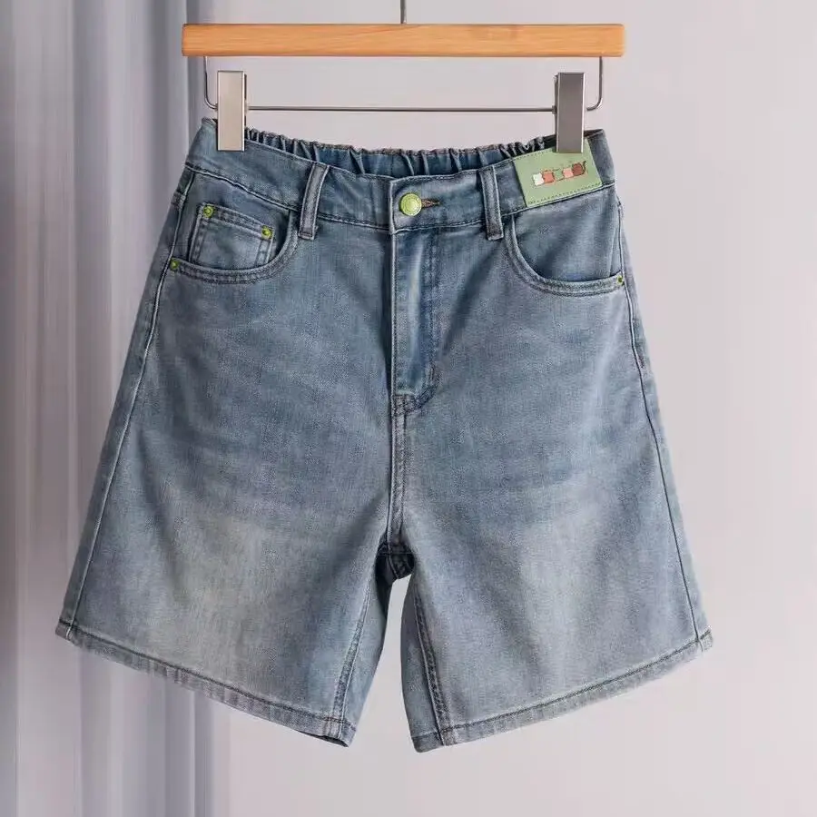 

Женская одежда в корейском стиле Harajuku, большие размеры, джинсовые шорты с пятью точками, новинка 2025, летние прямые свободные брюки среднего размера с высокой талией