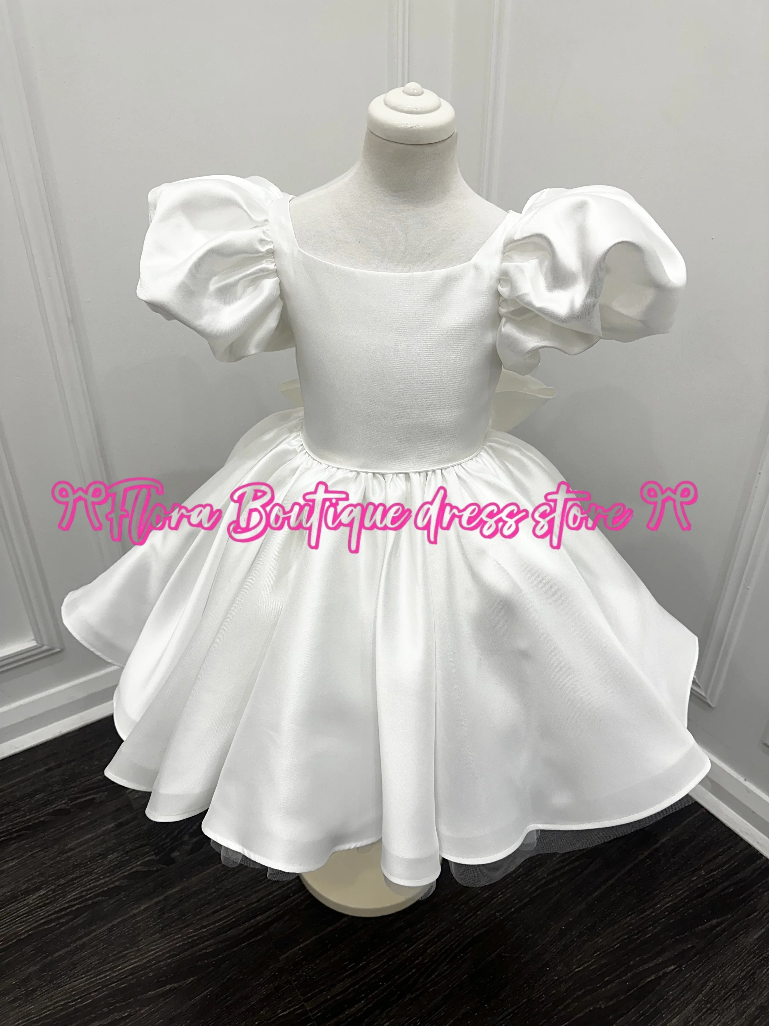 Dream Vow-vestido blanco elegante con perlas y mangas abullonadas para niña, vestido de princesa para bebé, boda, cumpleaños, fiesta de primera comunión