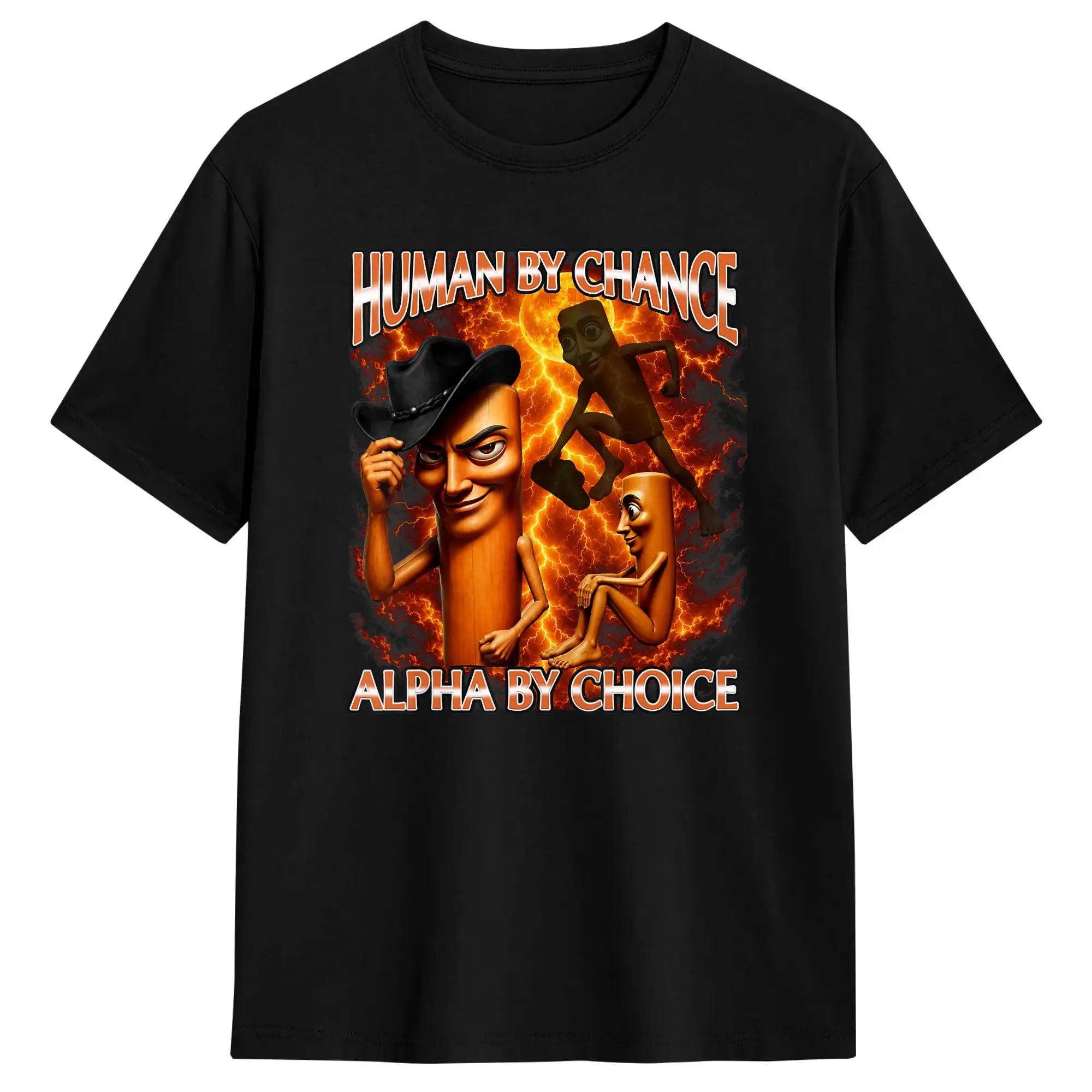 Men's T-Shirts Funny Tung Tung Sahur Human By Chance Alpha By Choice Meme Vintage Cotton Tee Shirt Short Sleeve T Shirts