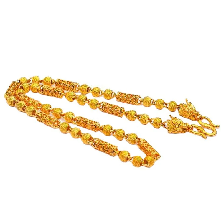 قلادة خرز بوذي مجوفة للرجال، ذهب عيار 24 قيراط، AU999 |   خرز على شكل قلب سوترا منقوش على سلسلة قوية، سحر احترافي مركب