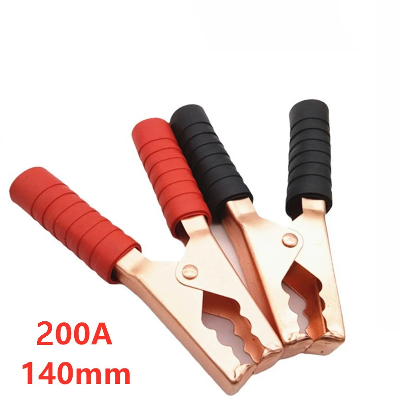 2 Stück/1 Rot + 1 Schwarz Krokodilklemmen für Auto-Batterie, 200A, 140mm, isolierte Elektro-Flaschenklemme, Stromprüfclip – Detail 1