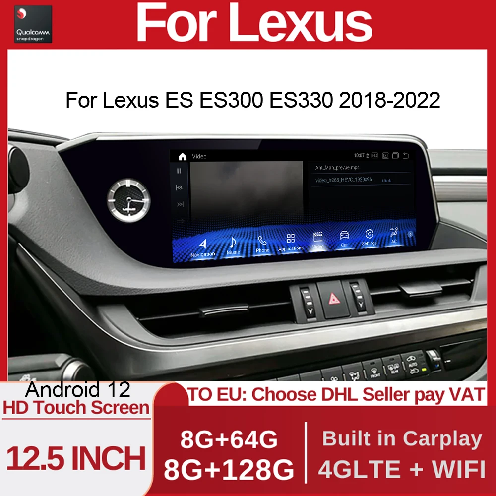 

Android 12 Qualcomm For Lexus ES ES200 ES250 ES350 ES300H 2018-2022 Multimedia Video Player CarPlay Auto Radio 8+128GB Stereo