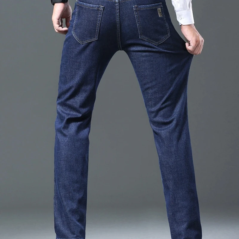 Mens Jeans Loose Fit Stretch Elastic Comfortable Trousers Casual Relaxed Fit Denim Pants for Men High Quality  Fleece Lined