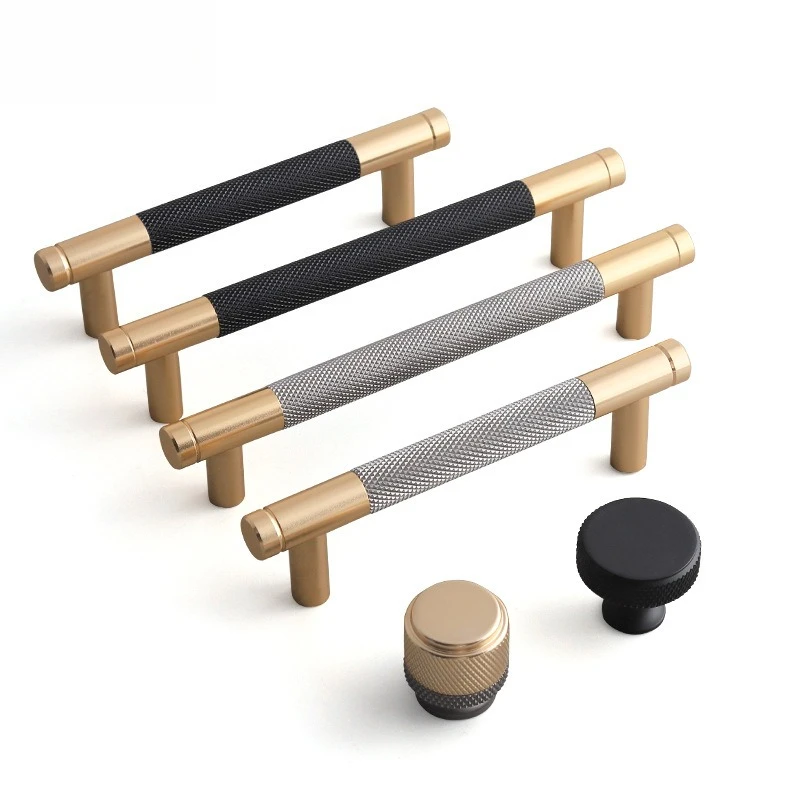 Luxury Nordic Gold Gray Handle Extended Aluminum Alloy Knurled Cabinet Pull Minimalist Wardrobe Drawer Door Hardware