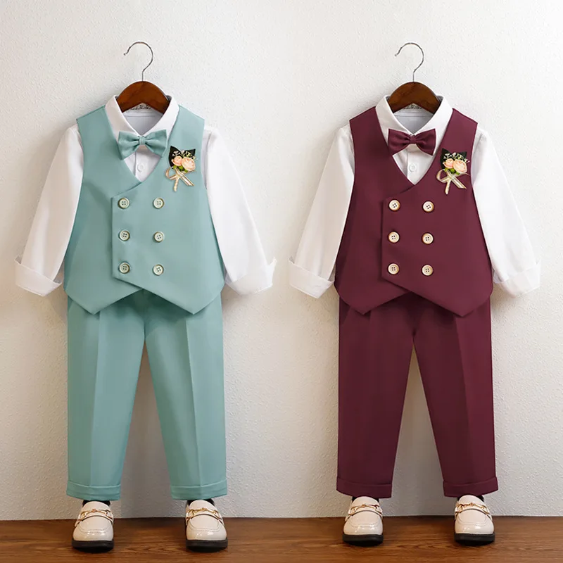 

Children's Vest Set Spring Summer Boys Hosted Chorus Performances Wedding Birthday Party Costume Kids Waistcoat Pants Bowtie