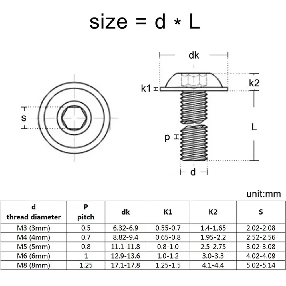 20/10/5 stuks Zwart 304 Roestvrij Staal M4 M5 M6 M8 M10 Hex Hexagon Socket ronde Knop Flens Hoofd Met Ring Kraag Schroef Bolt
