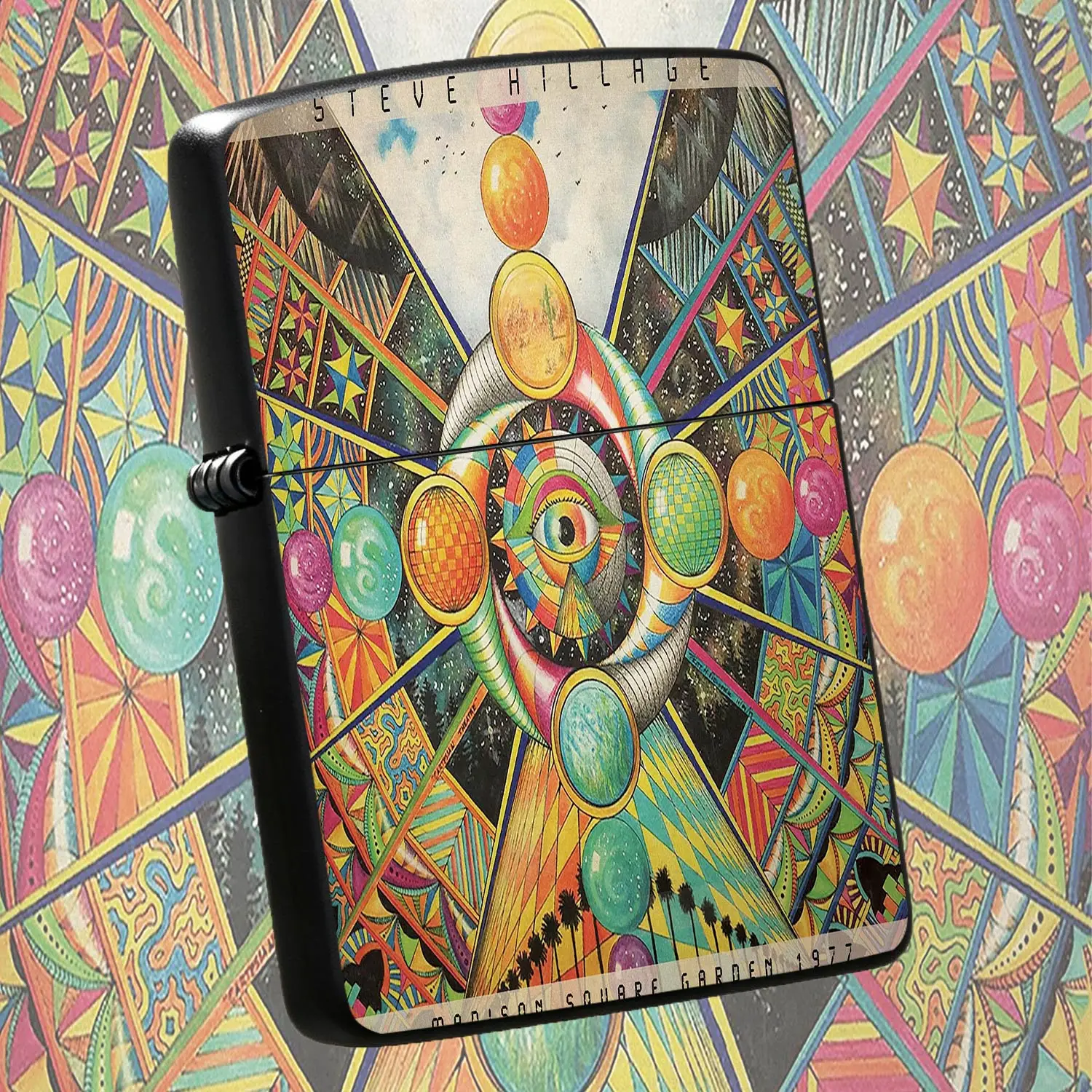 Vintage Psychedelic Steve Hillage Album Cover Lighter, Creative All-Seeing-Eye Geometric Art Portable Ignition Tool, Stylish Daily Accessory for Travel, Outdoor Activities and All Scenes, Unique  A Humorous And Interesting Lighter