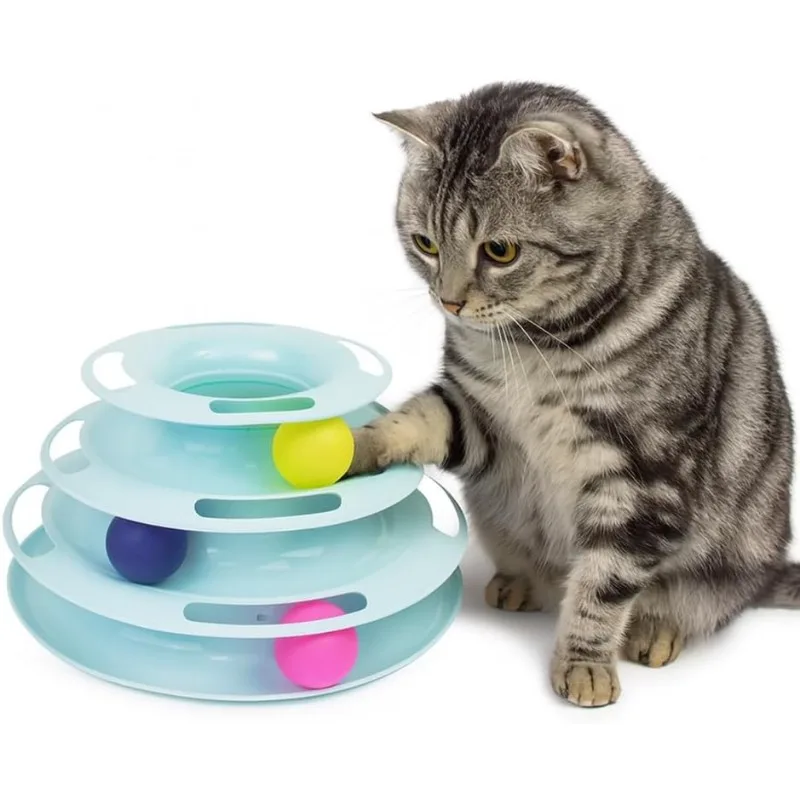 4-stöckiges Rotierendes Katzenspielzeug mit Mehrstufigem Rollkugelturm für Hauskatzen, Rutschfeste Basis, Puzzle-Verfolgungsspiel aus Kunststoff