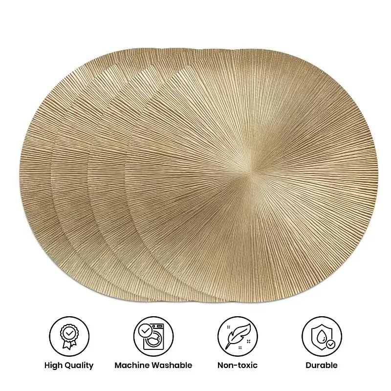 4pcs Golden Circular Placemats Seasonal Circular Placemats, Suitable For Christmas Party Dining Decoration Home Accessories