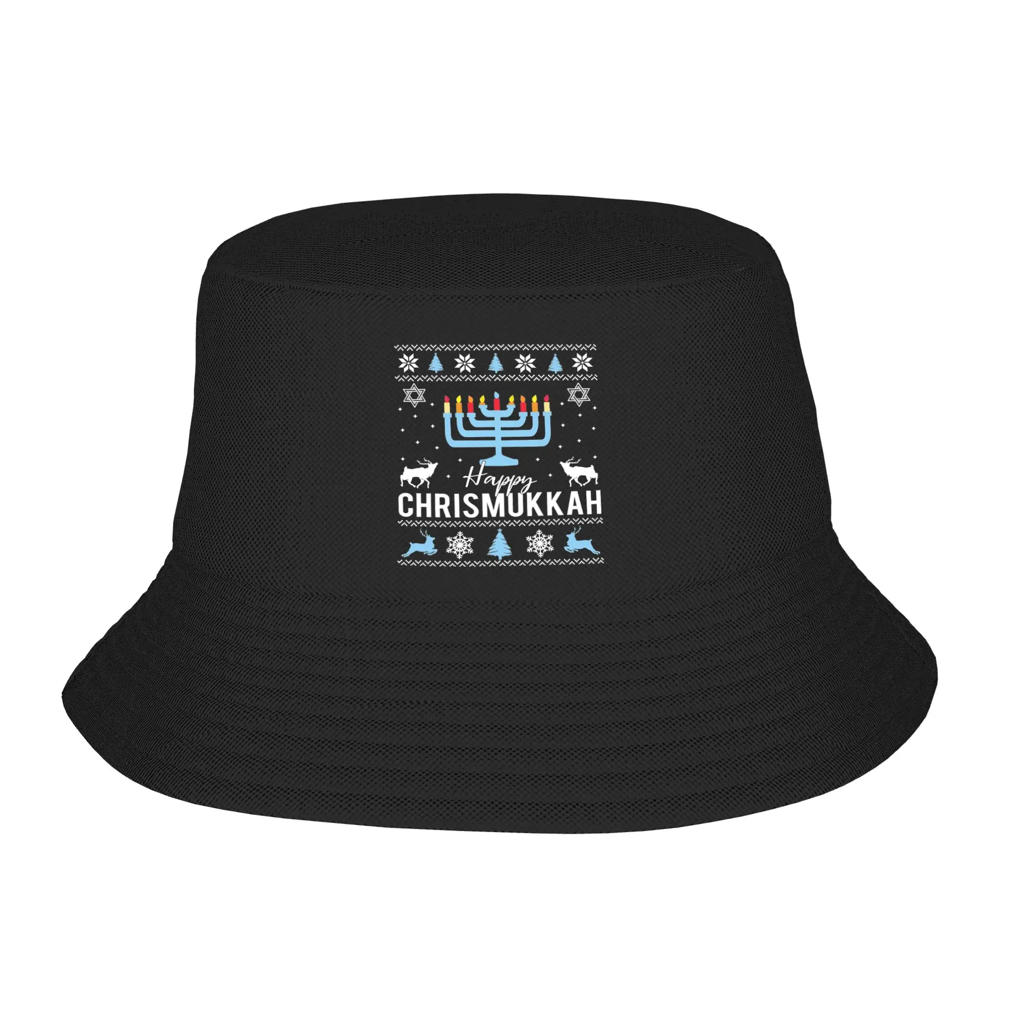 Happy Chrismukkah Hanukkah Bucket Hat for Teen Beach  Sun Hats Style Packable for Fisherman Hats Irish Country Hat
