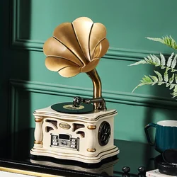 Wooden Home Vintage Ornaments Retro Bluetooth Speakers Desktop Computer Sound Box Dual Horns Subwoofer Mini Phonograph Modeling