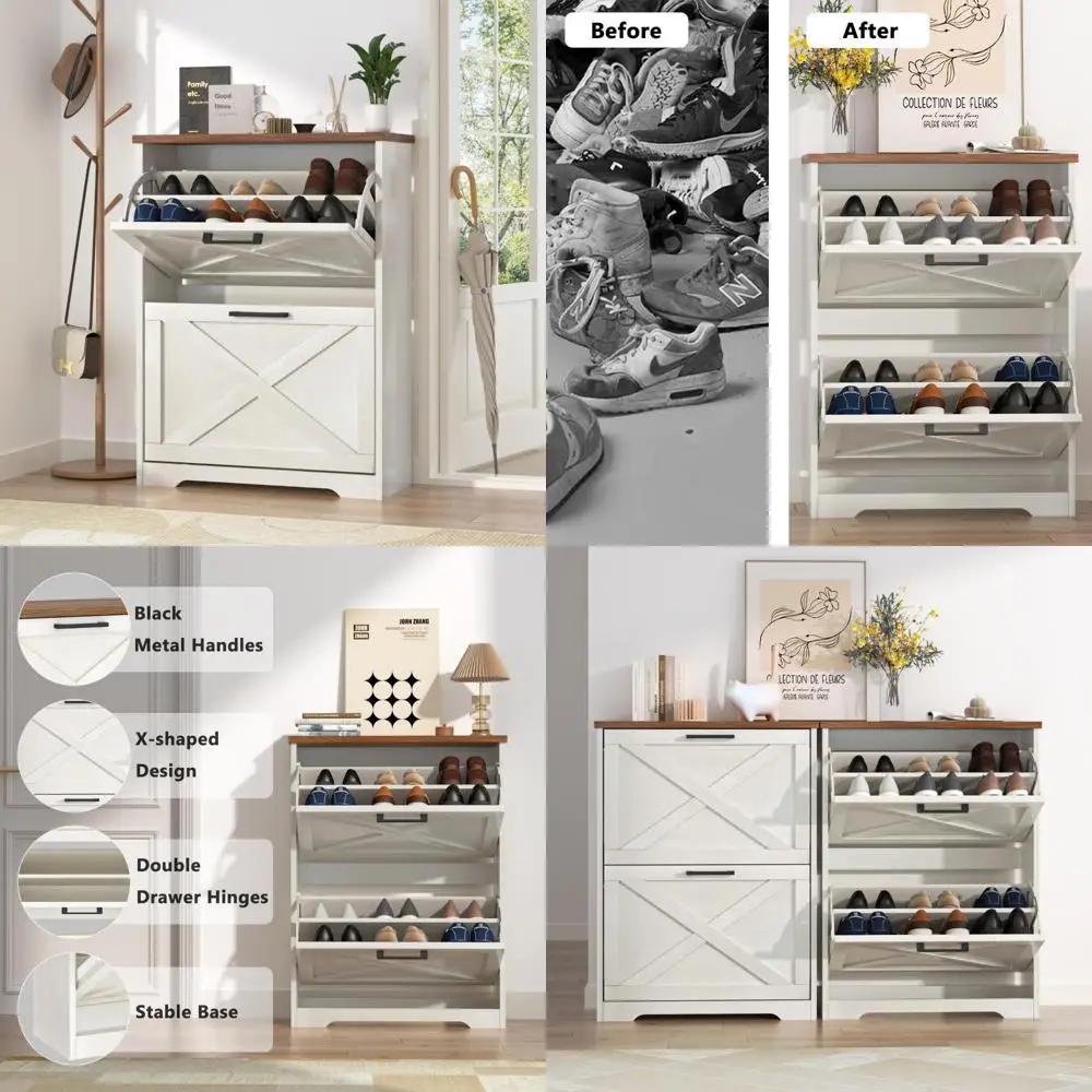 

Отдельно стоящий тонкий шкаф-органайзер для обуви с откидными ящиками для прихожей, 2-уровневое решение для хранения входной области