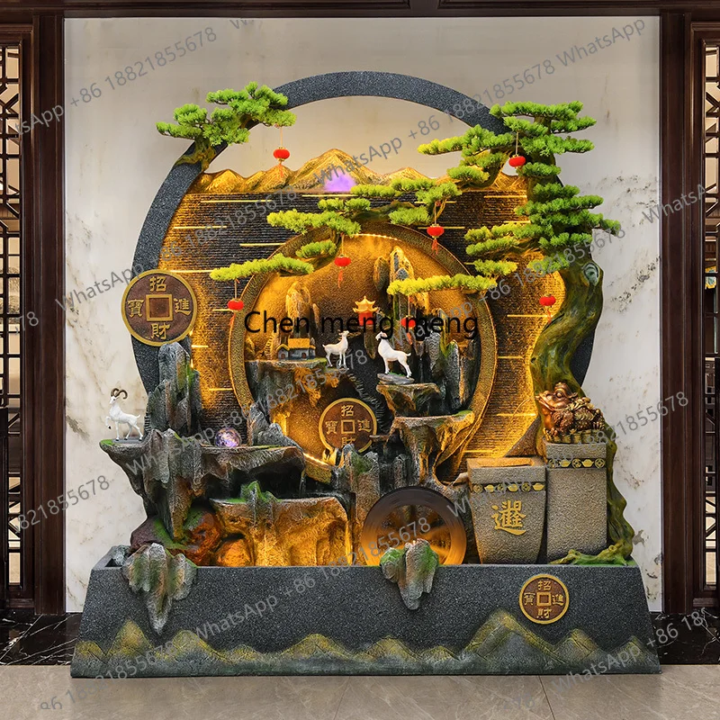 New Chinese-style alpine fountain floor-to-ceiling decorative water landscape water curtain wall screen ornament