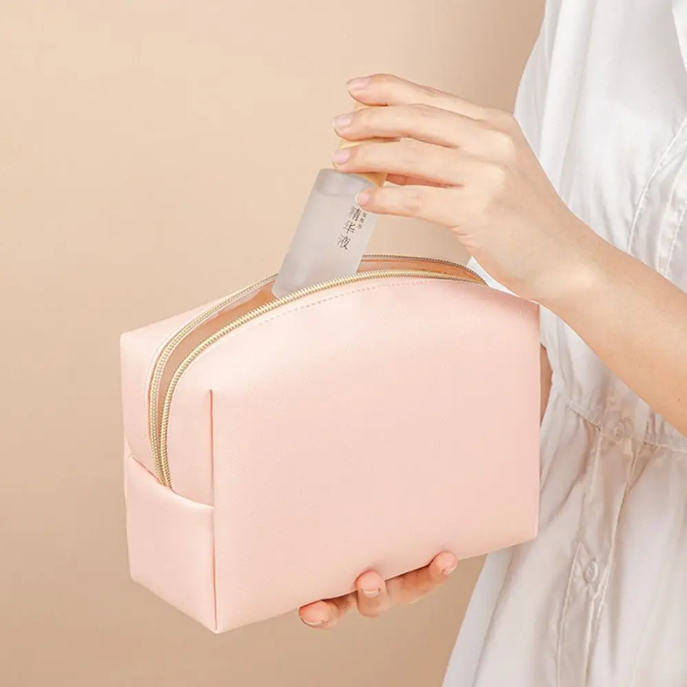 Saco de cor sólida bolsa de lavagem com zíper creme cor sacos de maquiagem organizador de viagem sacos de armazenamento coreano feminino saco de higiene pessoal sacos de cosméticos