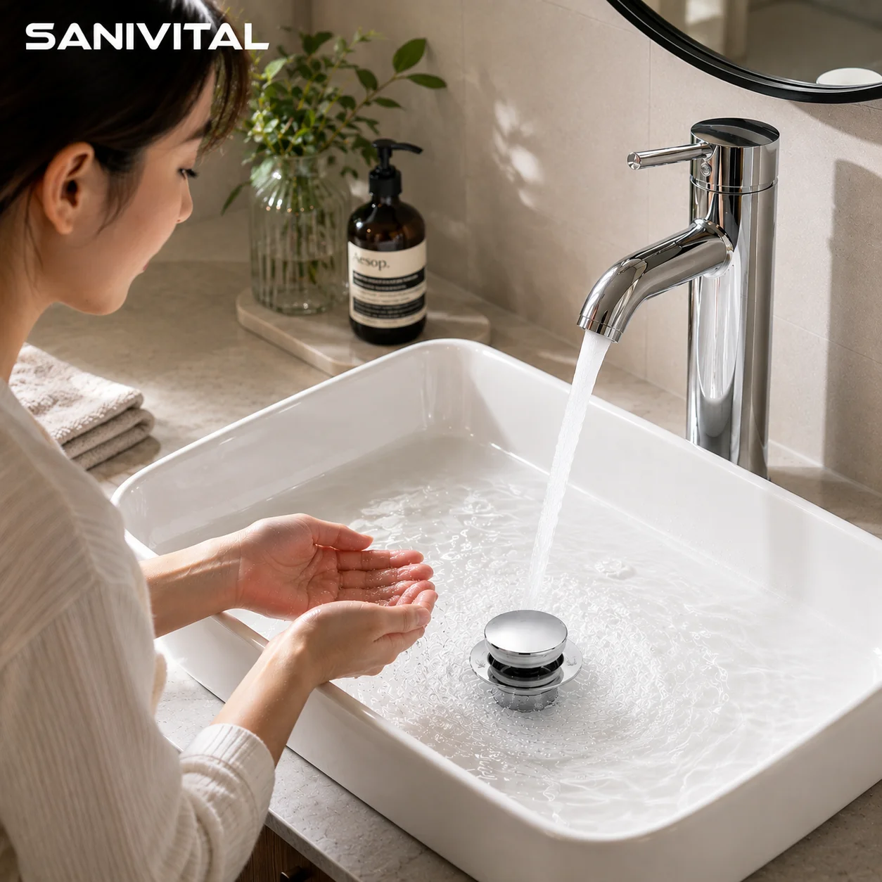 SANIVITAL Universal Bathroom Sink Drain Strainer Pop-Up Stopper with Anti-Clog Filter Core for Standard Basins