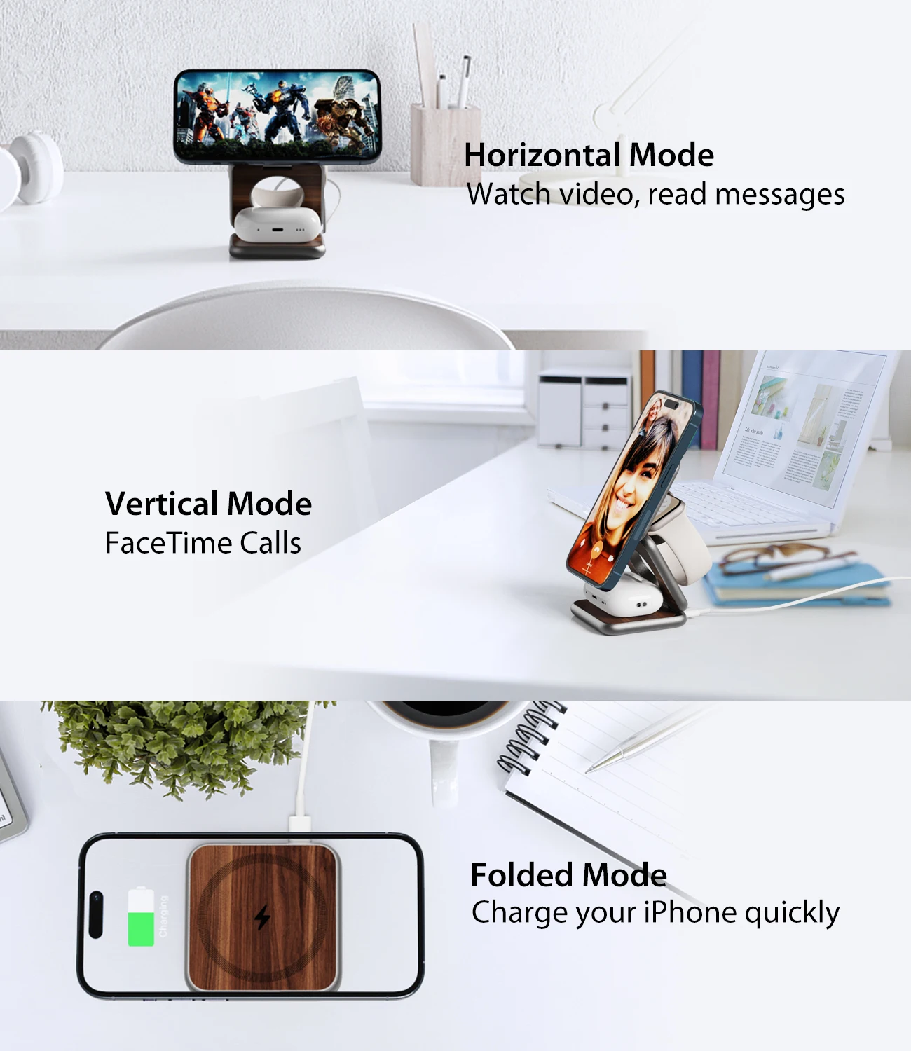 KUXIU X40 Foldable Magnetic Wireless Charger,Aluminum Alloy Charging Station for iPhone15 14 13 12 , for AirPods 3/2/Pro,iWatch9