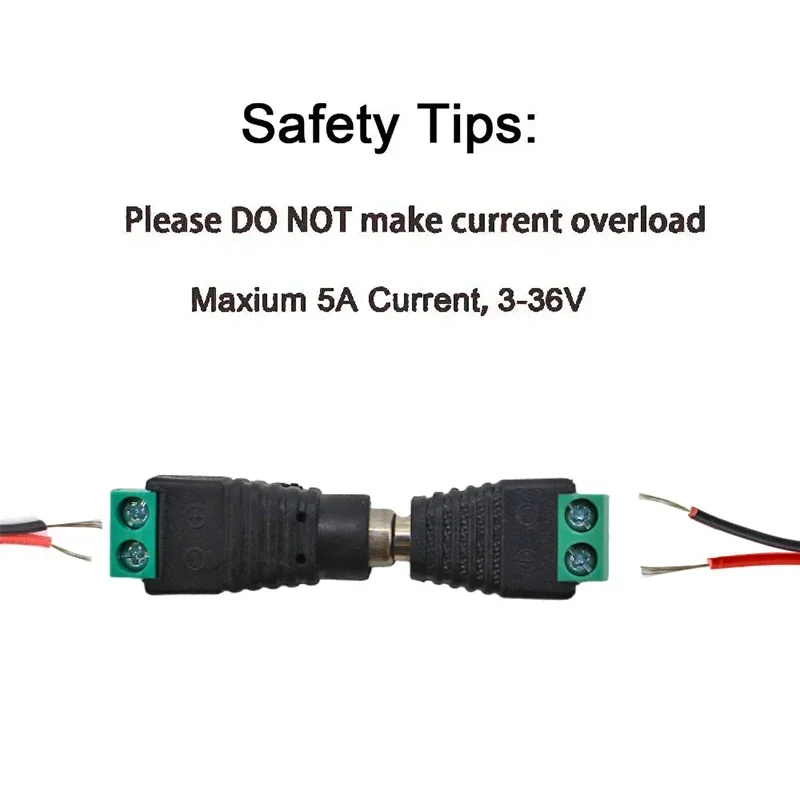 5 par DC 12V męskie złącza żeńskie 2.1*5.5mm adapter wtyczki zasilania gniazda złącze do sygnału kolorowy pasek LED kamera telewizji przemysłowej — zdjęcie 5