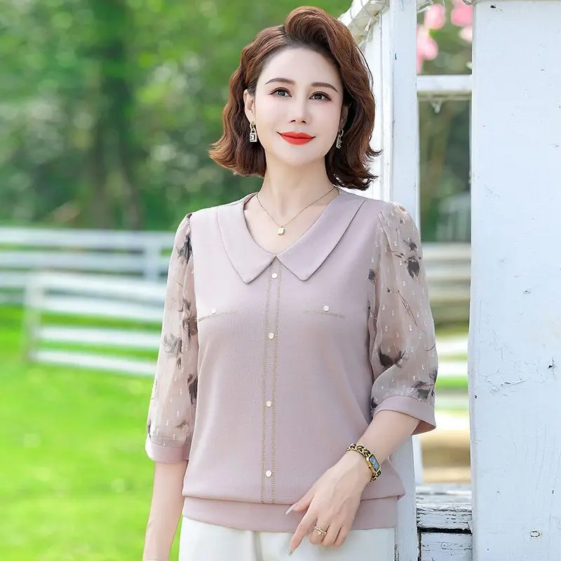 夏の新作ミッドスリーブTシャツファッショナブルな女性のトレンディなベーストップ