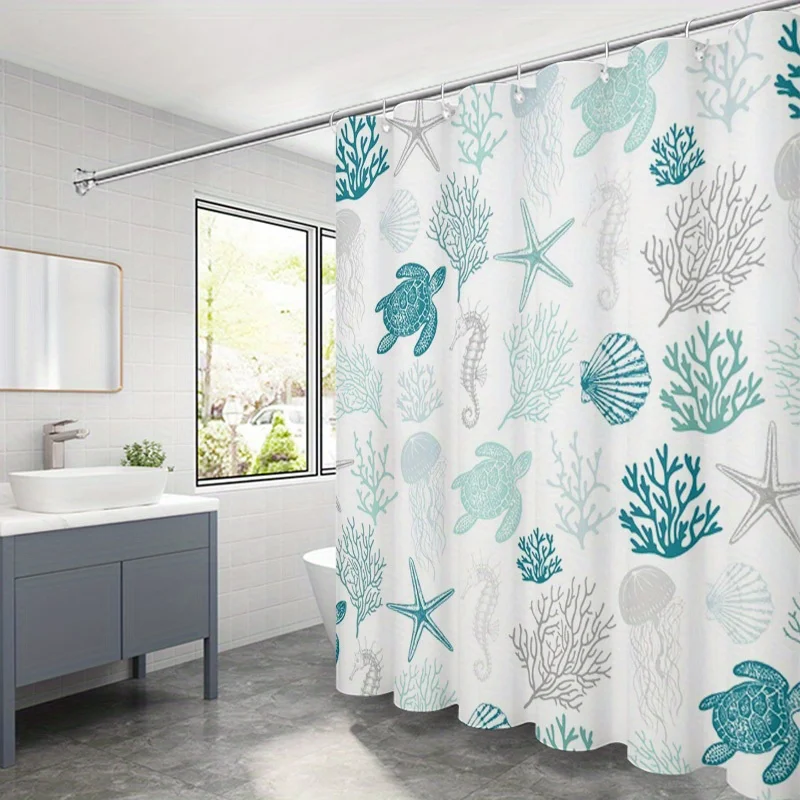 Rideau de douche océan Bliss, Design marin sous-marin avec tortue et plus, Polyester, lavable en Machine, décor de bain de plage, 1 pièce