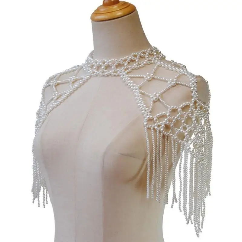 39BD Elegant Pearl Wrap Shawl Pearl Pashmina Shoulder Wrap for Evening Party Shoulder Necklace Shoulder Chain for Cheongsam