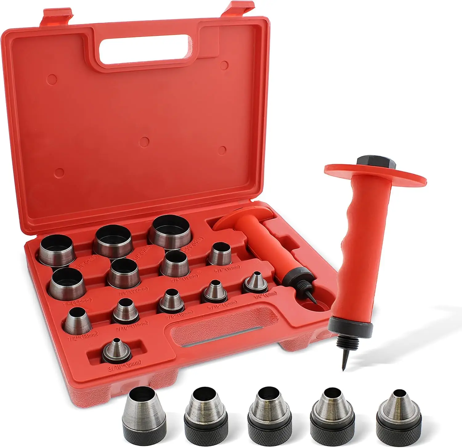 

Hollow Punch Kit Leather Punches Tools Hole Punch Set Gasket Punch Set Gasket Cutter 3/16 to 1-3/8in (5-35mm)