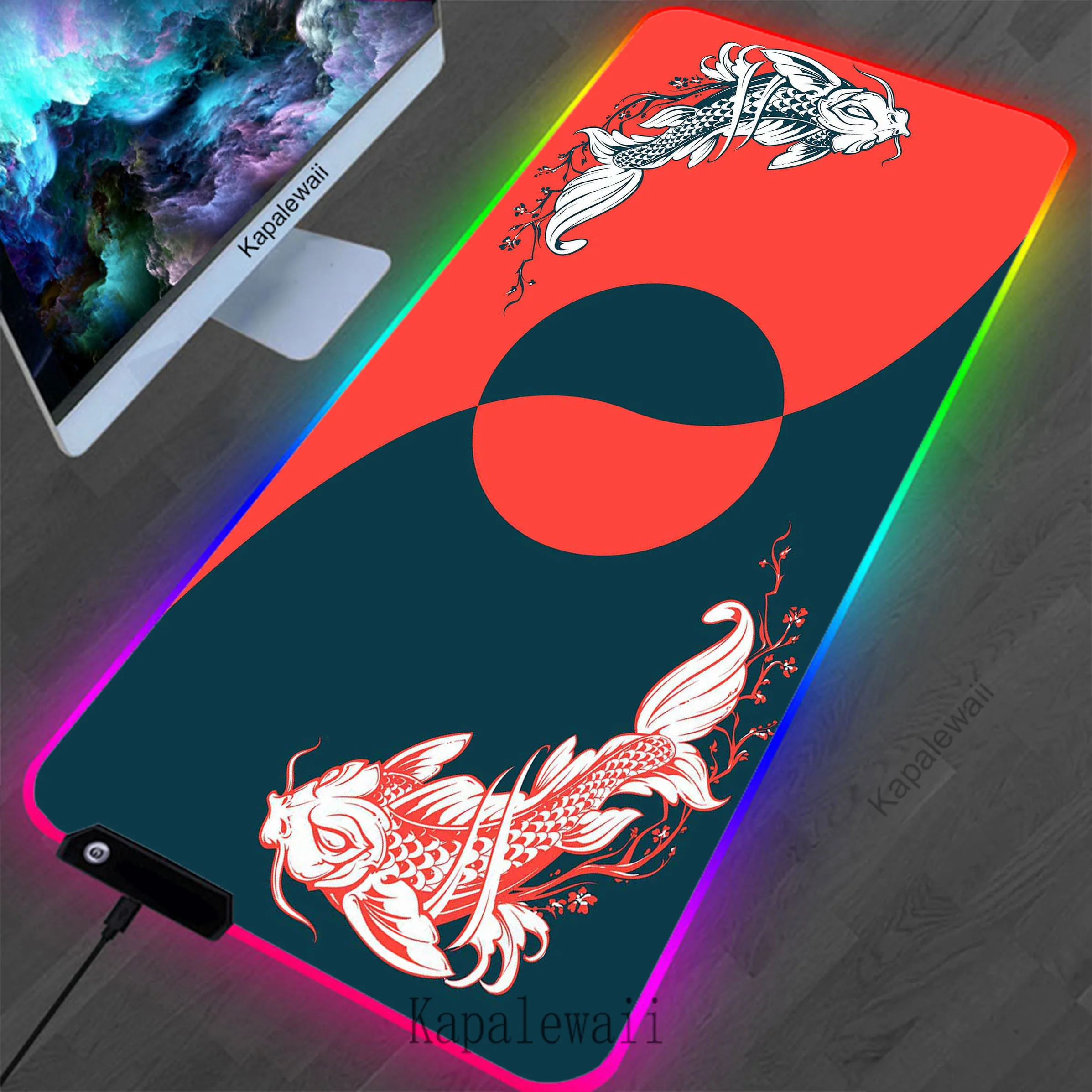 

Japanese Koi RGB LED Mechanical Keyboard Gamer Desk Mat XXL Mouse Pad 90x40 Mice Keyboards Computer Peripherals Office Mousepad