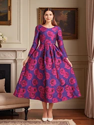 DEVCHATA Elegant Women Long Maxi Autumn Winter Dress Party Boho Floral Jacquard Dress Fashion Ladies Clothing