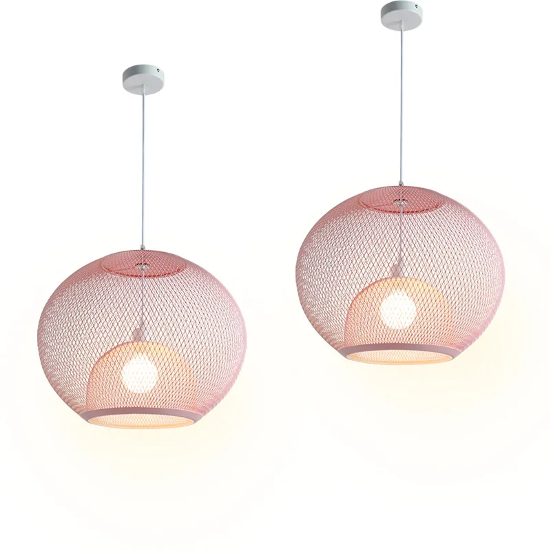 

Nordic, minimalist, iron grid, chandelier, modern, creative, restaurant, macaron, single head, double layer