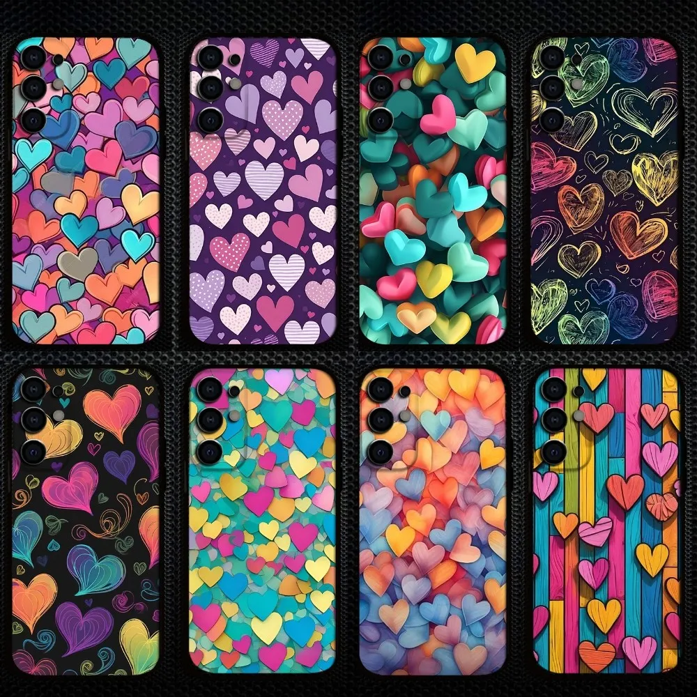 

Cartoon Cute Heart Pattern Phone Case For Samsung S25/S24/S23/S22/S21/S20/Plus,Fe,Lite/Others Black Cover