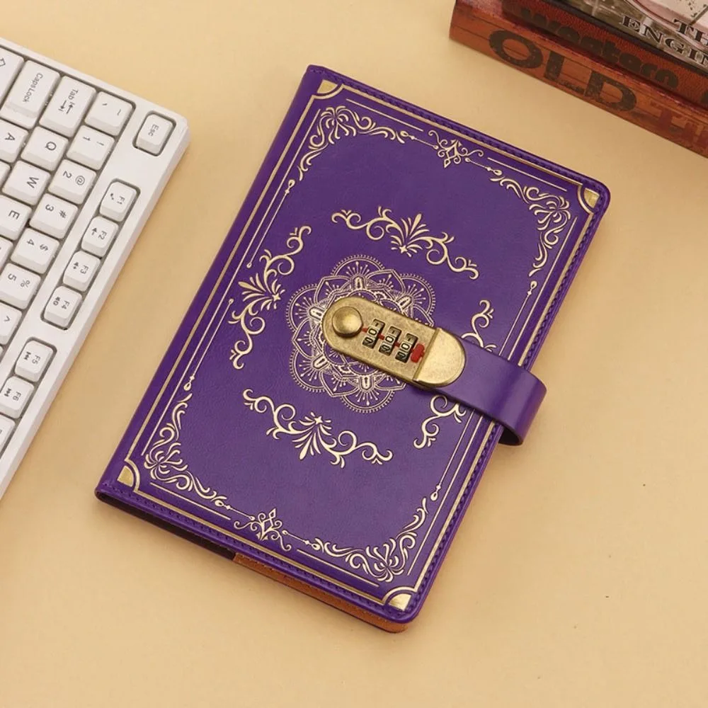 A5 100Sheets Journal Notebook With Lock PU Leather Flower Cover Personal Notebook Stationery Embossed Design Diary Writing Pads