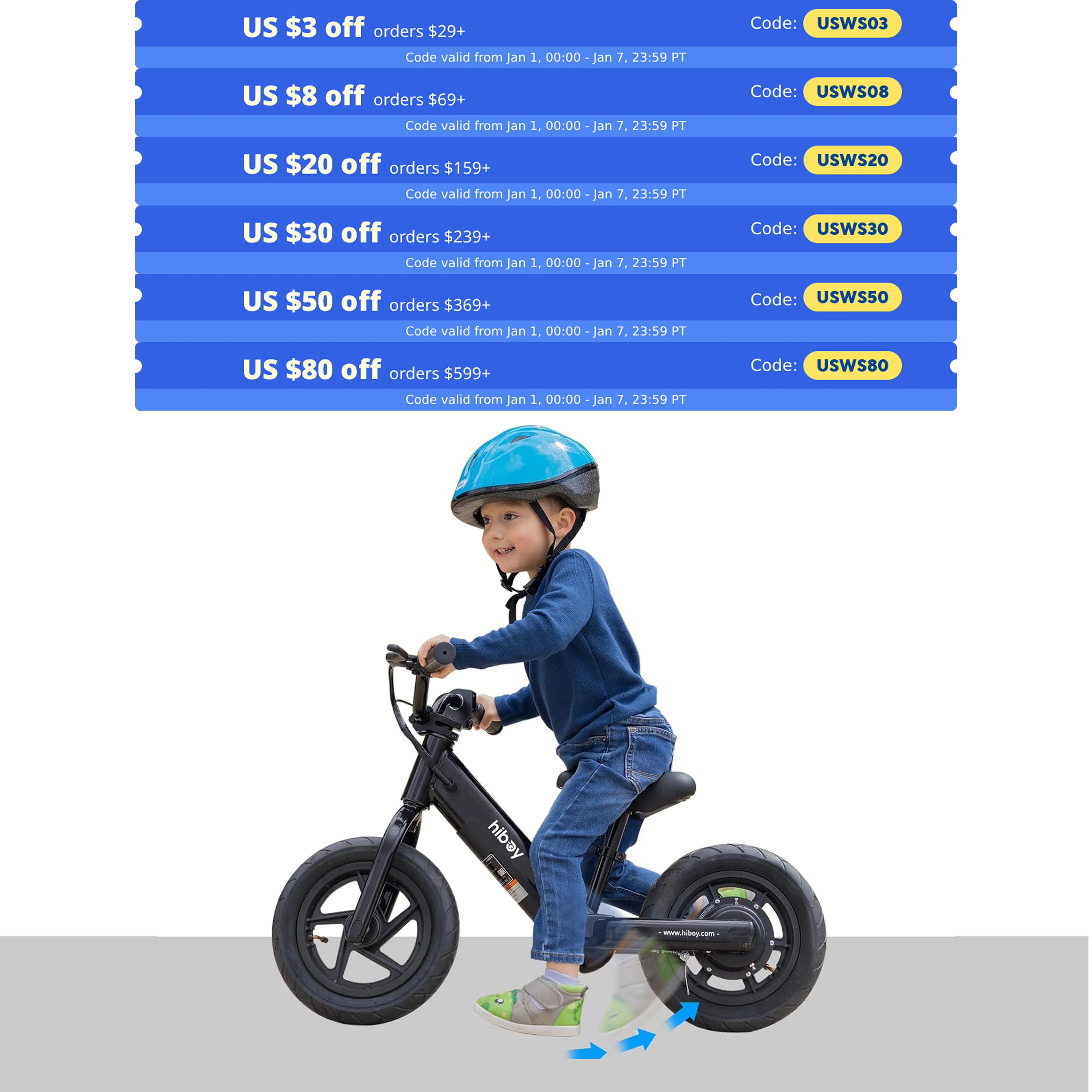 Hiboy 12 Inch Tires, 150W Peak Motor, 21.6V/2.6Ah Battery,  Electric Balance Bike for Kids Ages 3-5