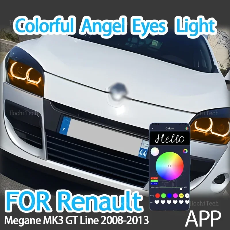 RGB colorful Angel Eyes Rings Led APP control Headlight DTM Daytime Running Retrofit for Renault Megane MK3 GT Line 2008-2013