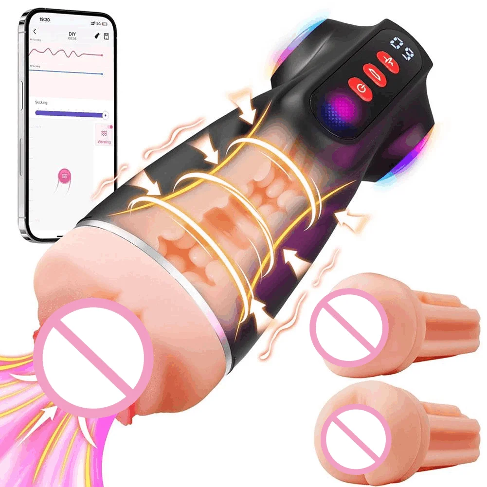 App Control 3 Head Use Deep Throat Realistic Vagina Oral Mouth Male Masturbator Sex Masturbation Cup Suction Sex Toys for Men