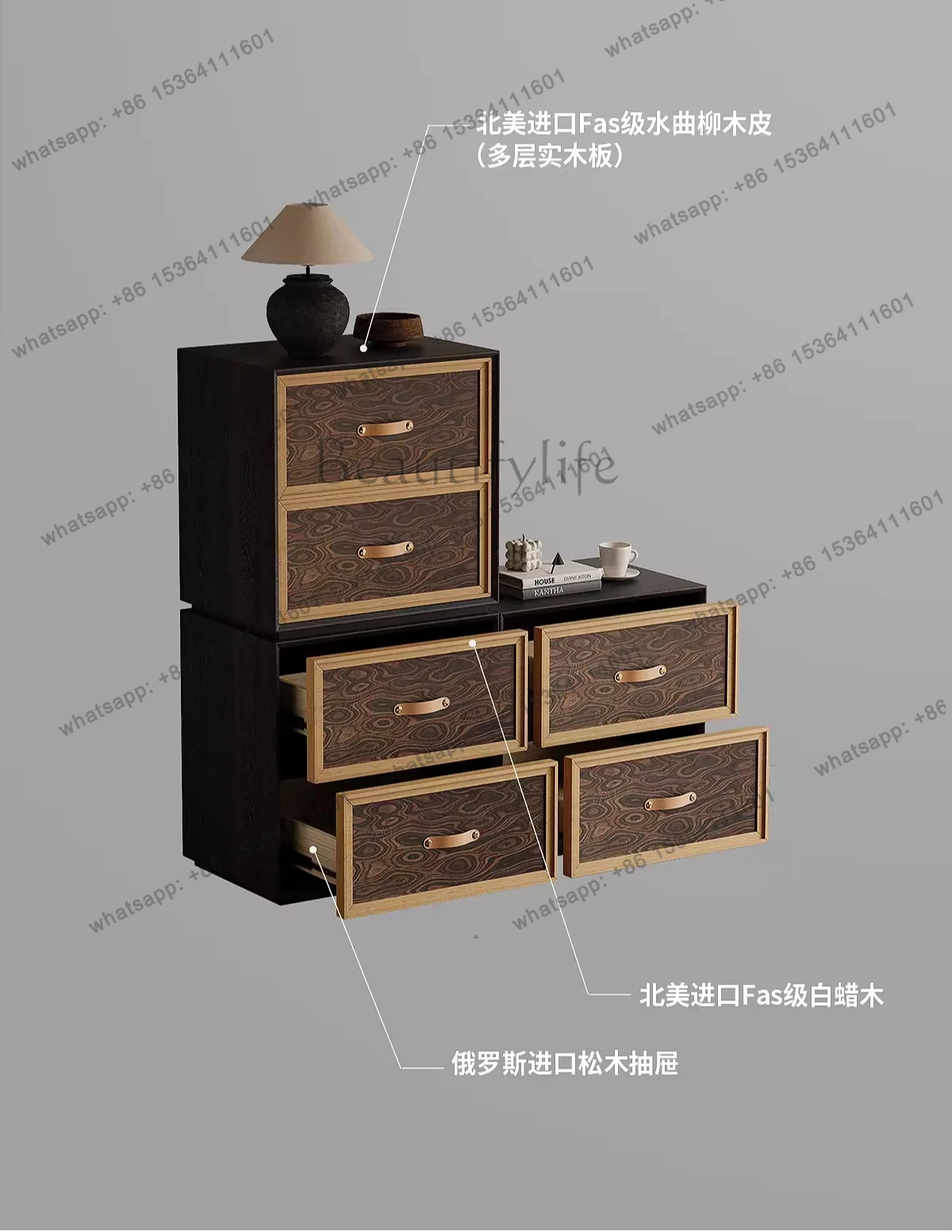 Retro style solid wood card door cabinet, TV combination cabinet, living room against the wall