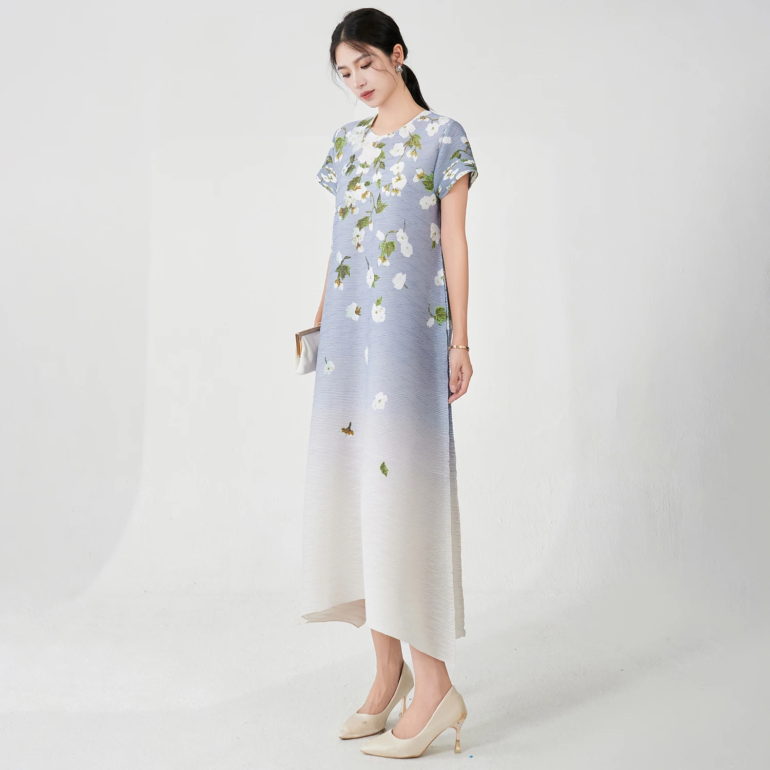 

Miyake Women's Fashion Dress Summer Stretch Pleated Print Dress Plus Size Loose Dress Polyester Fabric Factory Direct Sales