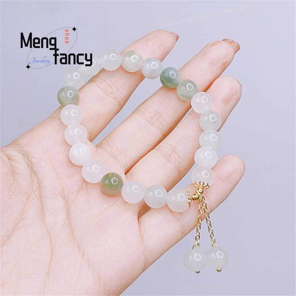 Natural Tianshan Cui Bracelet Female Simple Retro Tassel Gradual Jade Beaded Bracelet Exquisite Popular Luxury Fashion Jewelry