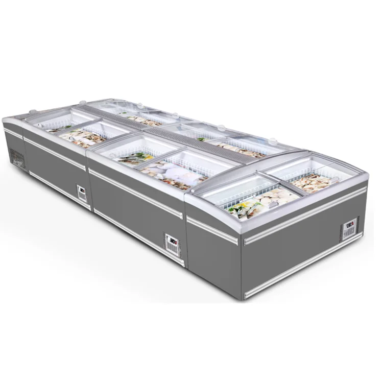 

Custom Supermarket Equipment Commercial Glass Door Display Island Freezer