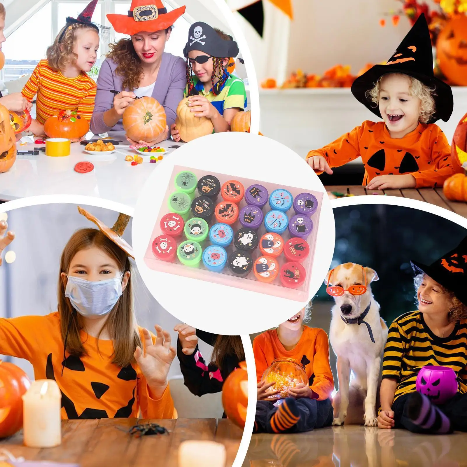 

Набор штампов ужасов на Хэллоуин, 24 шт./компл., различные штампы с самочернилами, трюк или жизнь, забавные мультяшные игрушки для штамповки, сувениры для вечеринок с героями мультфильмов