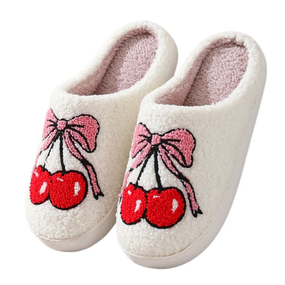 Kawaii Strawberry Fruit Slippers Pineapple Non-slip Winter Fluffy Slippers Warm Toe Wrap Soft Slippers Winter Gift