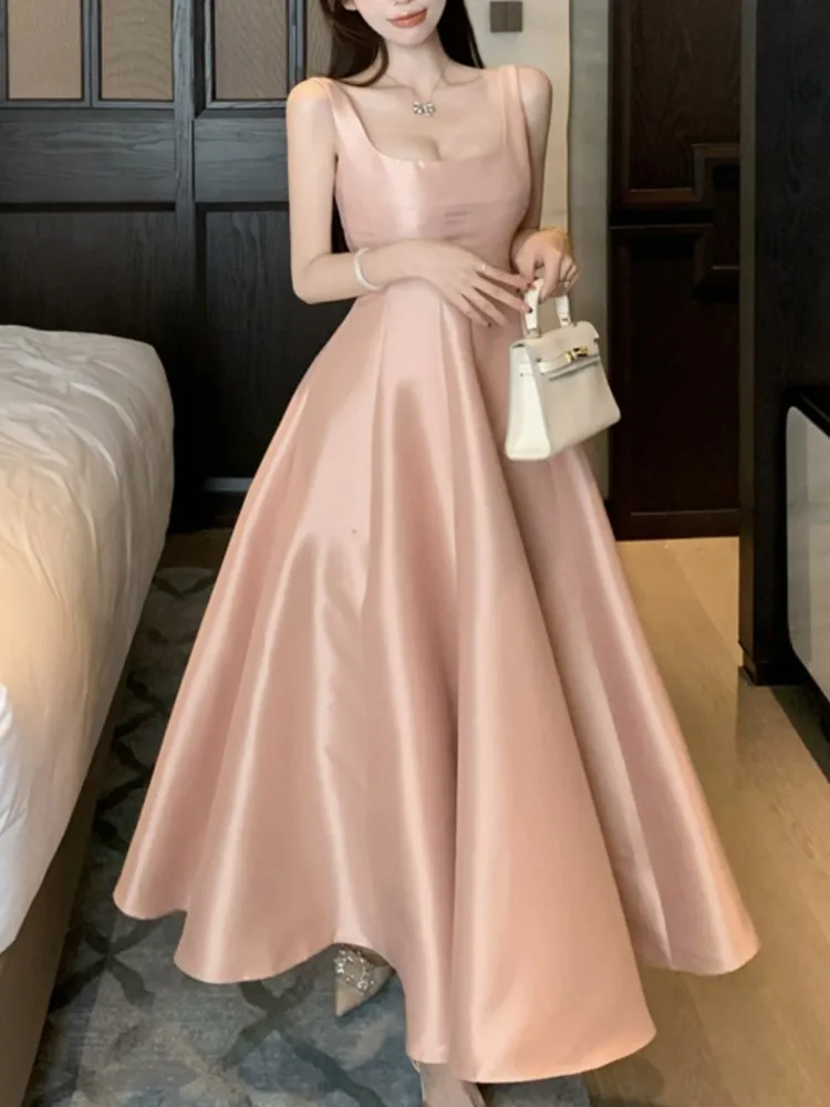 Sleeveless Strap A-Line Party Wedding Prom Midi Dress Women Fashion Summer Elegant Casual Vestidos Robe Female Clothes